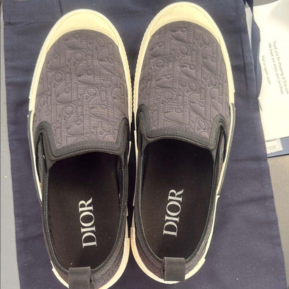 Dior Charcoal Embossed Slip-On Shoes